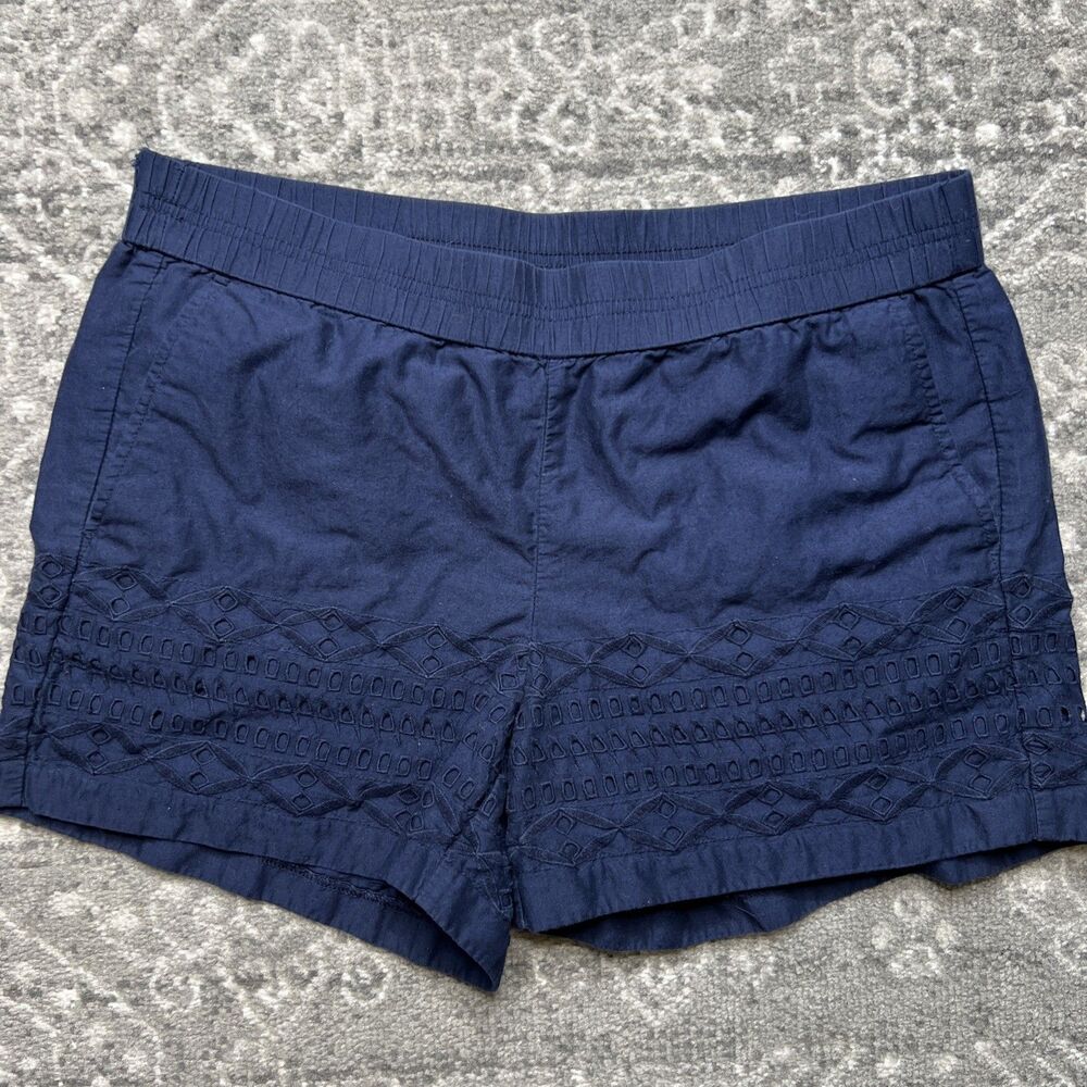J.Crew Women’s Shorts Small Navy Blue Eyelet Trim Pull on Cotton Embroidered